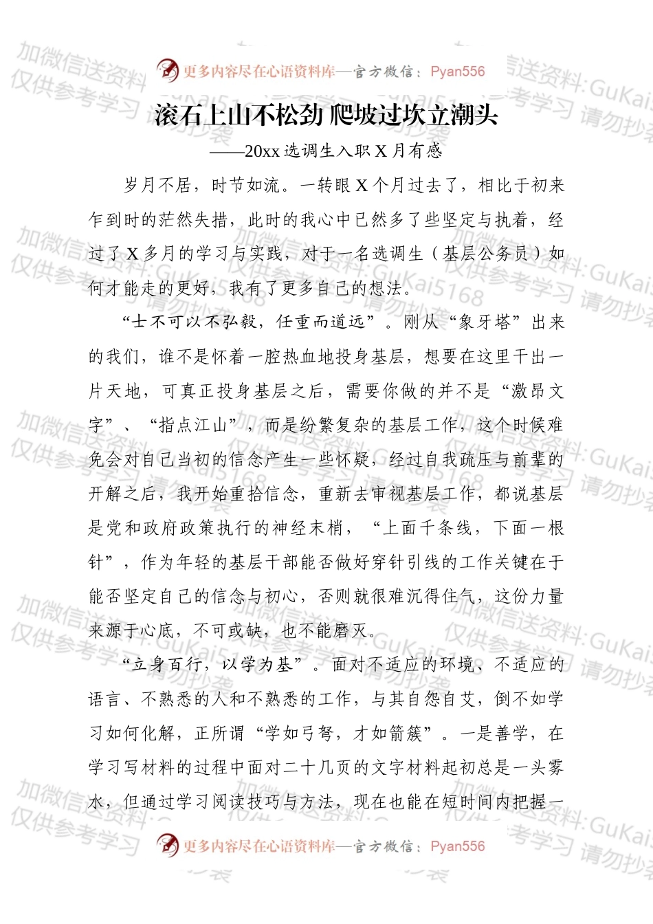 20XX选调生入职X月有感.docx_第1页