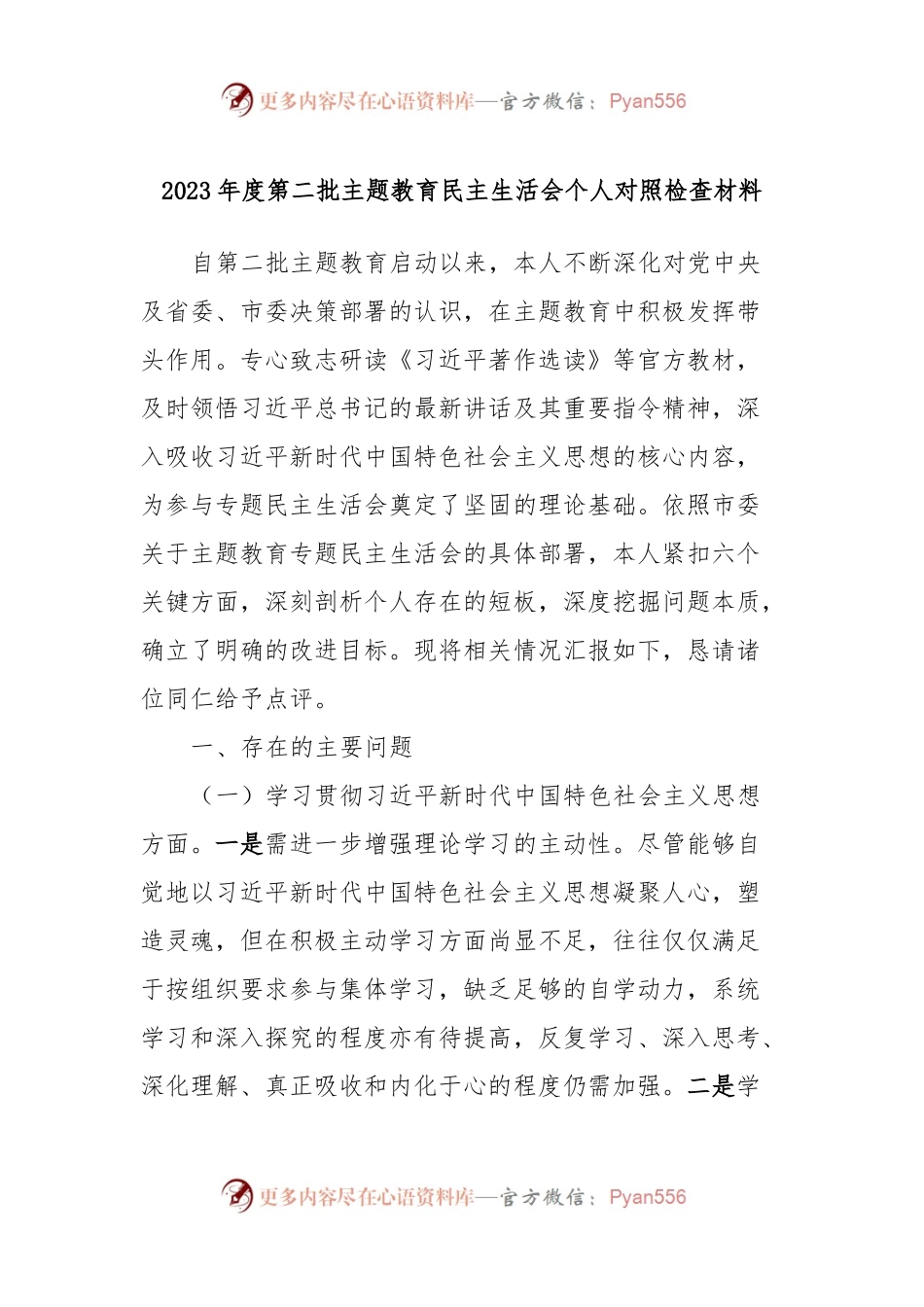 2023年度第二批主题教育民主生活会个人对照检查材料 (3).docx_第1页