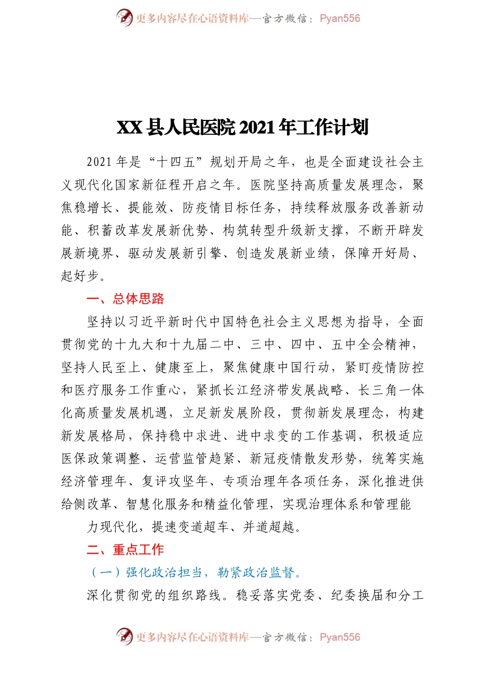 XX县人民医院2021年工作计划.docx_第1页