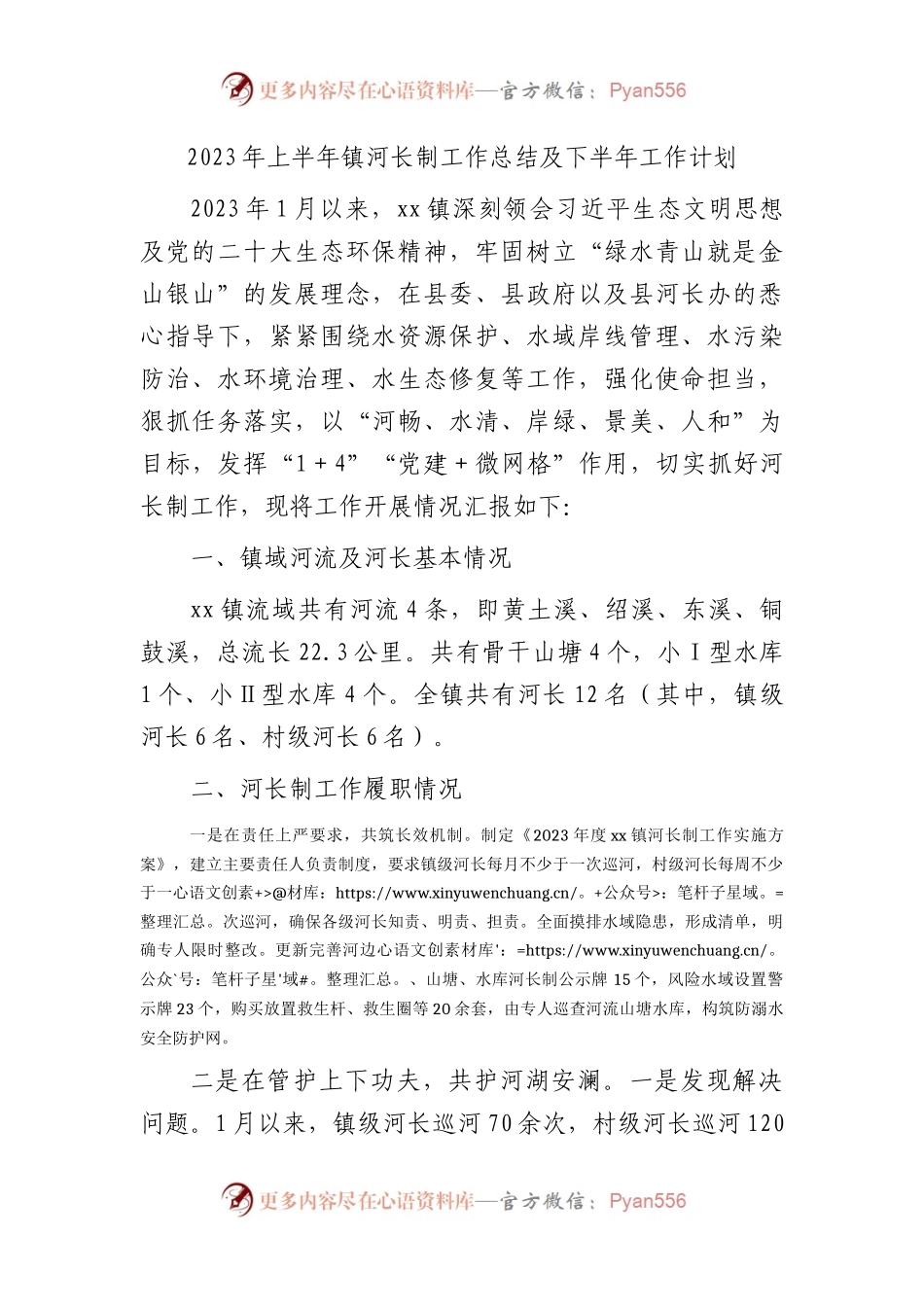 2023年上半年乡镇河长制工作总结及下半年工作计划.docx_第1页
