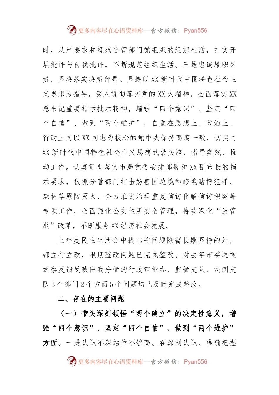 2022年度市公安局党委班子成员民主生活会对照检查材料.docx_第2页