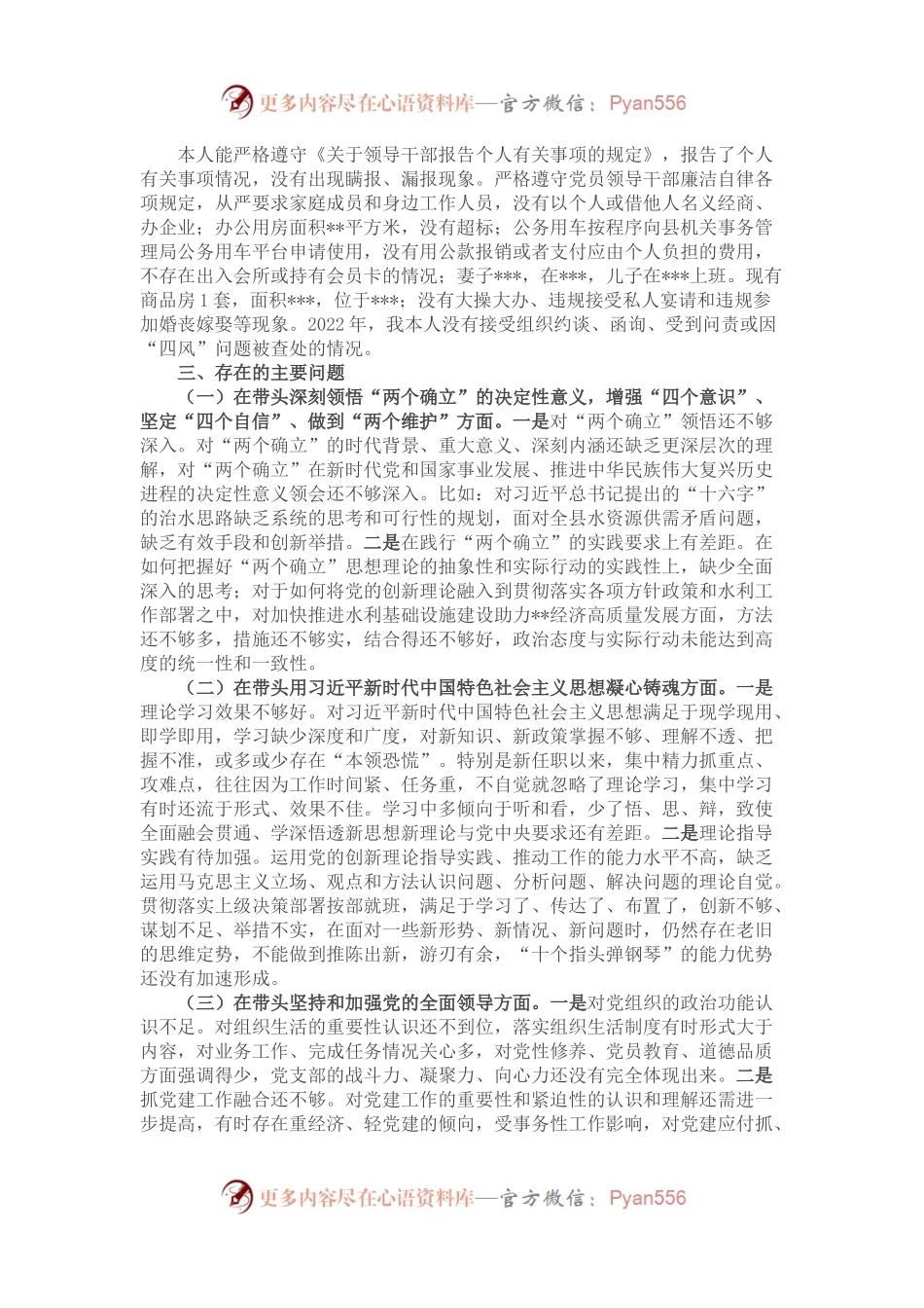 2022年度党员领导干部民主生活会个人检视剖析材料.docx_第2页