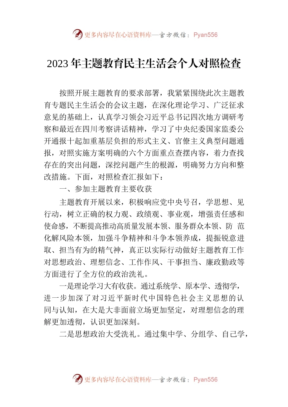 2023年主题教育民主生活会个人对照检查.docx_第1页