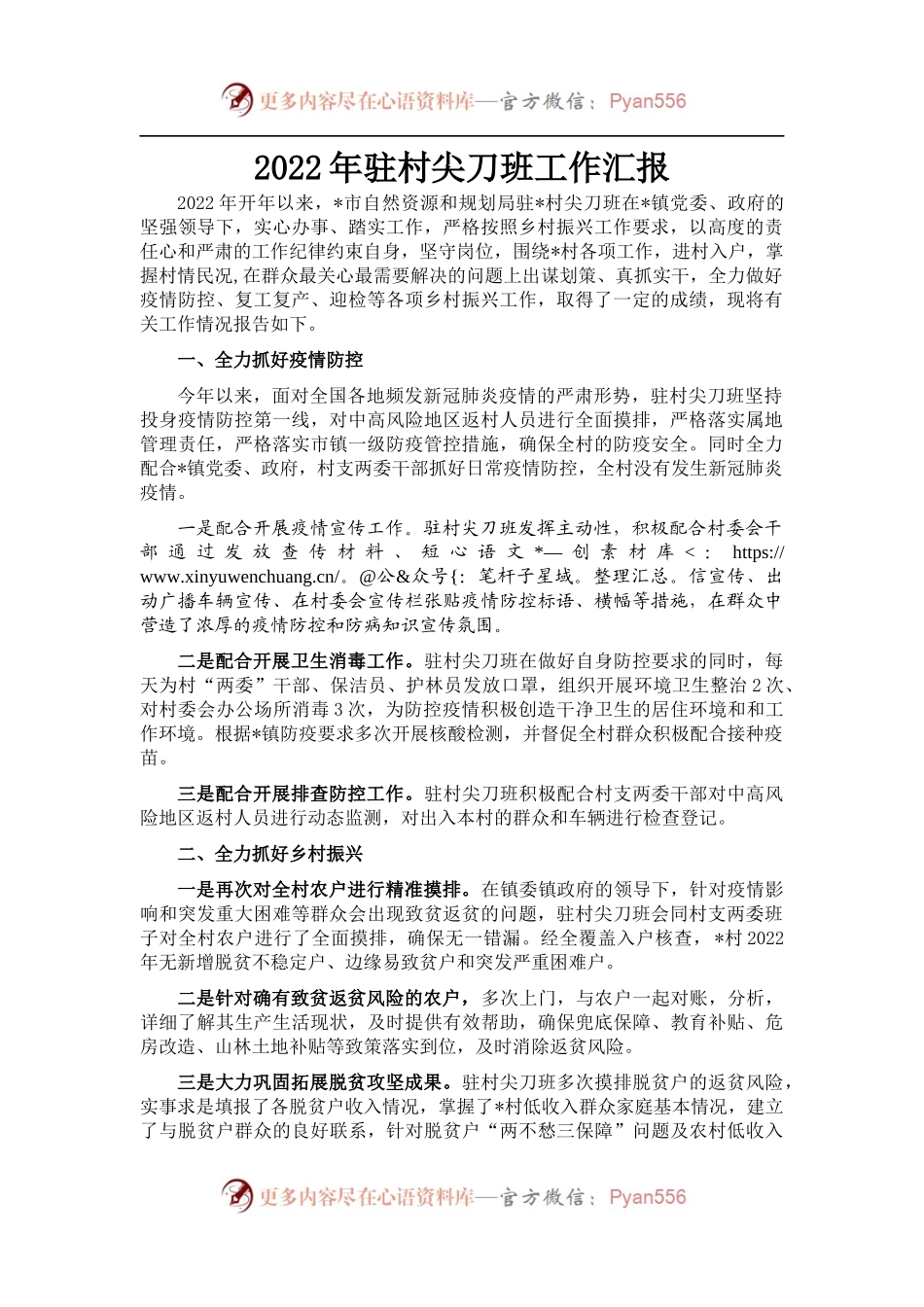 2022年驻村尖刀班工作汇报.docx_第1页