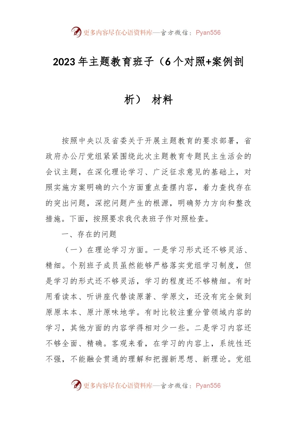 2023年主题教育班子（6个对照+案例剖析） 材料.docx_第1页