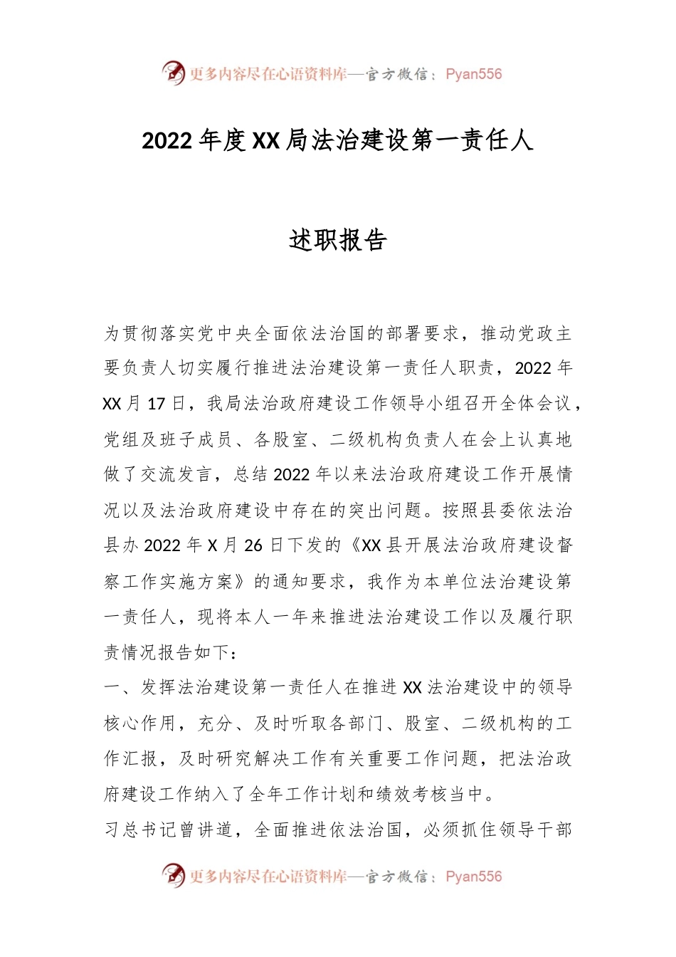 2022年度XX局法治建设第一责任人述职报告.docx_第1页