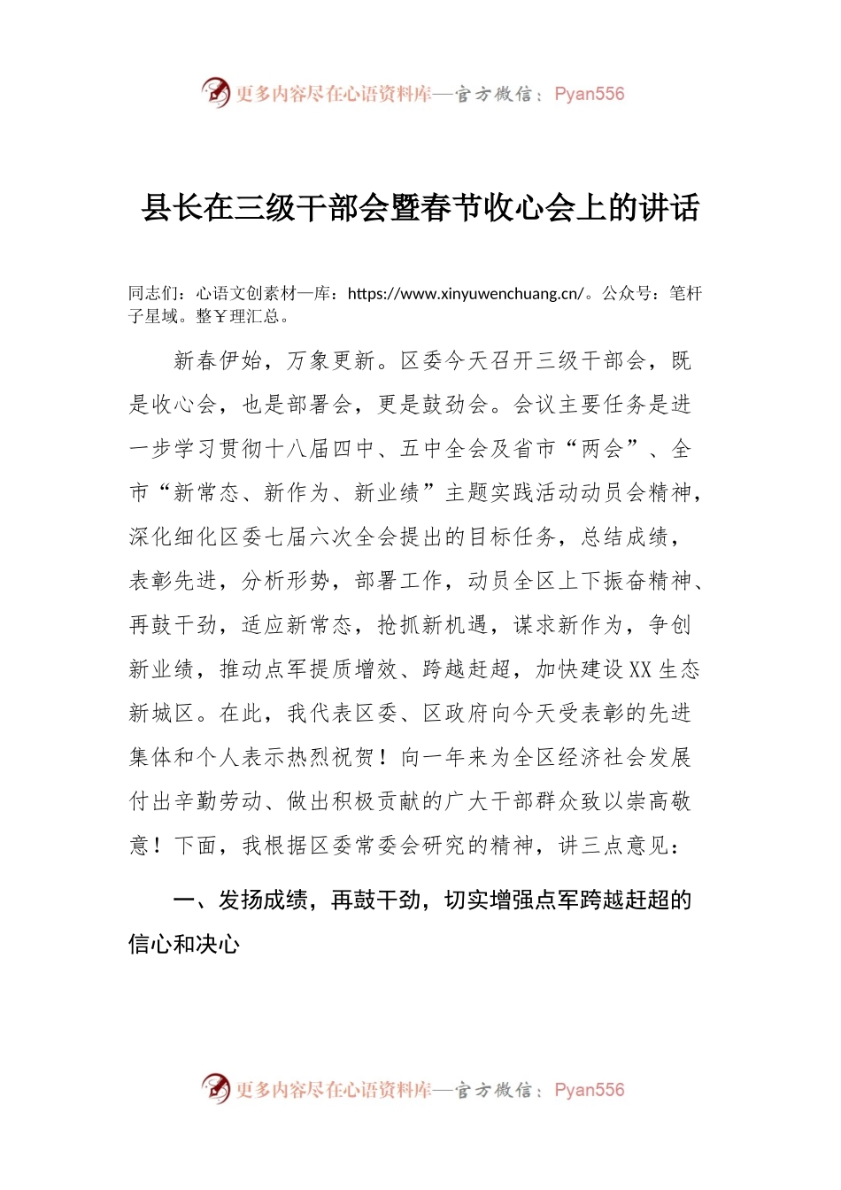 05-县长在三级干部会暨春节收心会上的讲话.docx_第1页