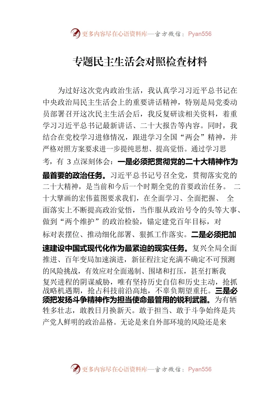 2023专题民主生活会对照检查材料.docx_第1页