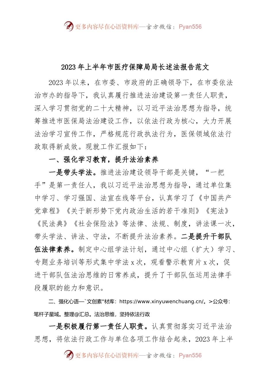 2023年上半年市医疗保障局局长个人述法报告.docx_第1页