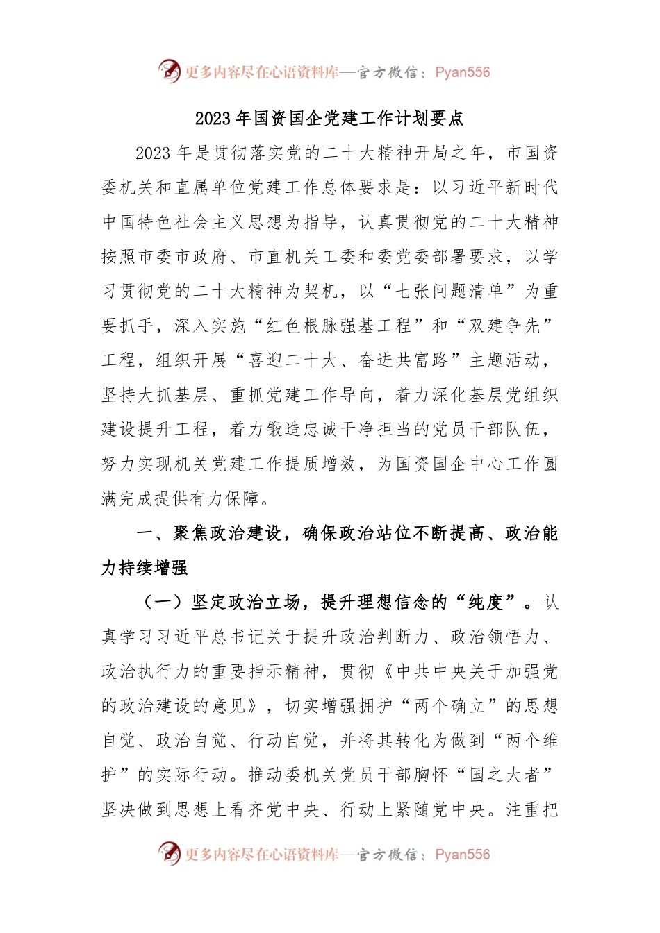 2023 年国资国企党建工作计划要点.docx_第1页