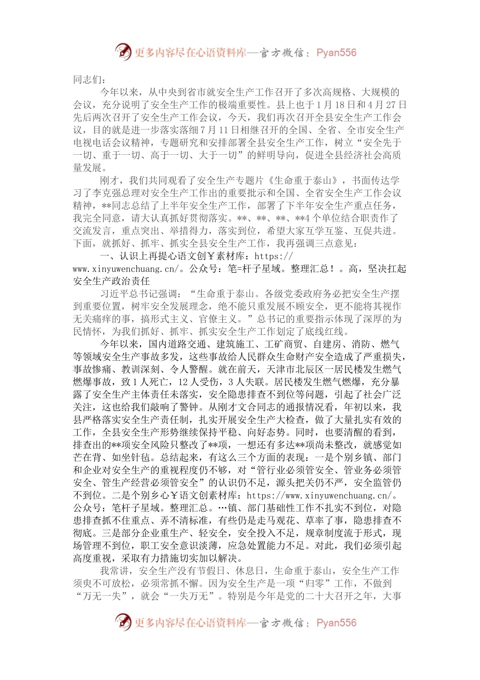 2022年在全县安全生产工作会议上的讲话.docx_第1页