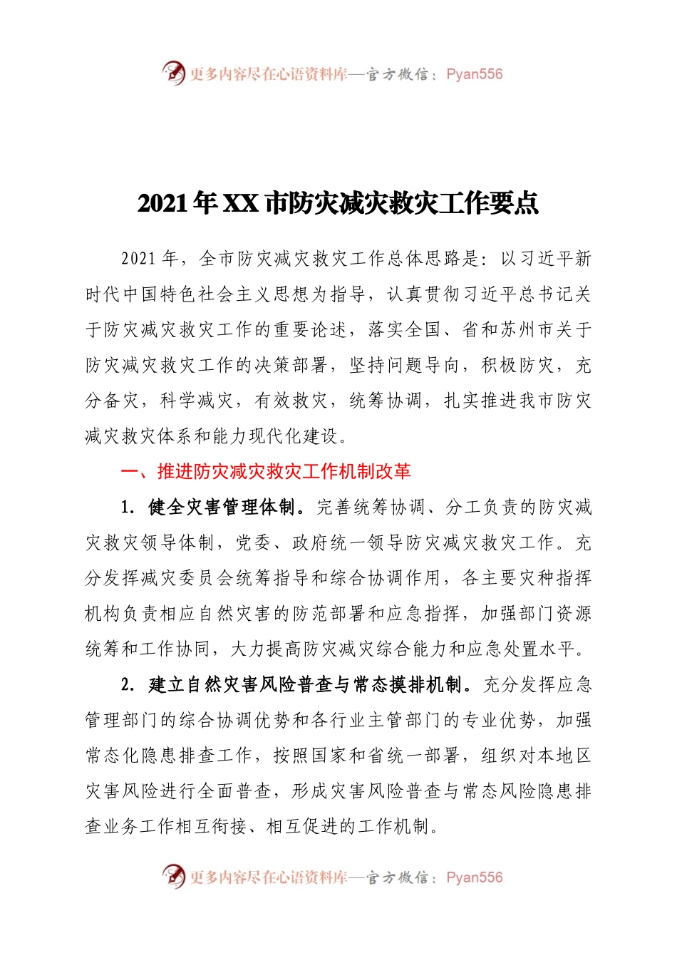 2021年XX市防灾减灾救灾工作要点.docx_第1页