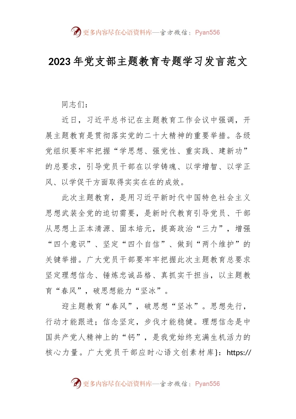 2023年党支部主题教育专题学习发言范文.docx_第1页