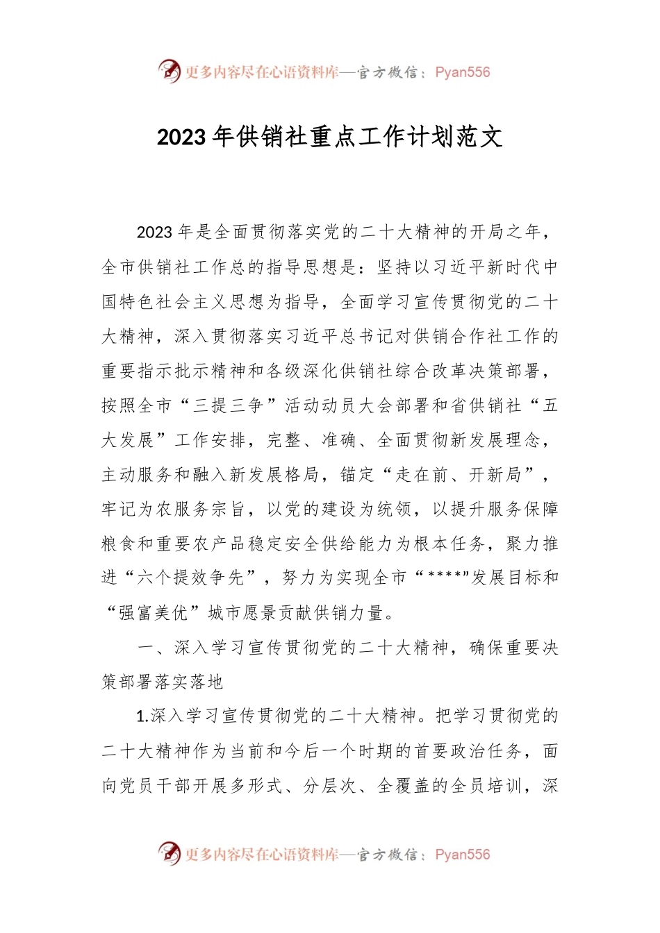 2023年供销社重点工作计划范文.docx_第1页