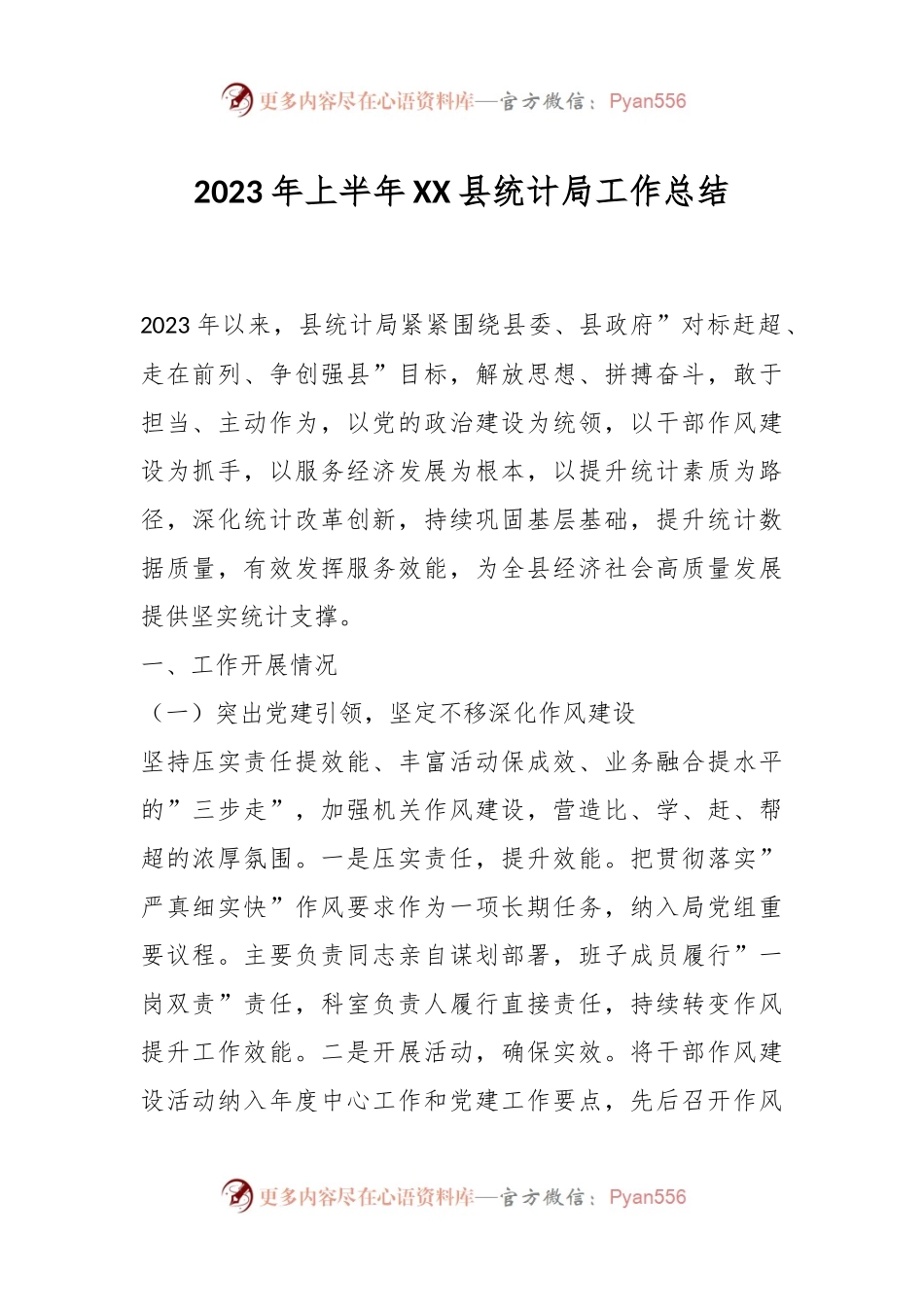 2023年上半年XX县统计局工作总结.docx_第1页