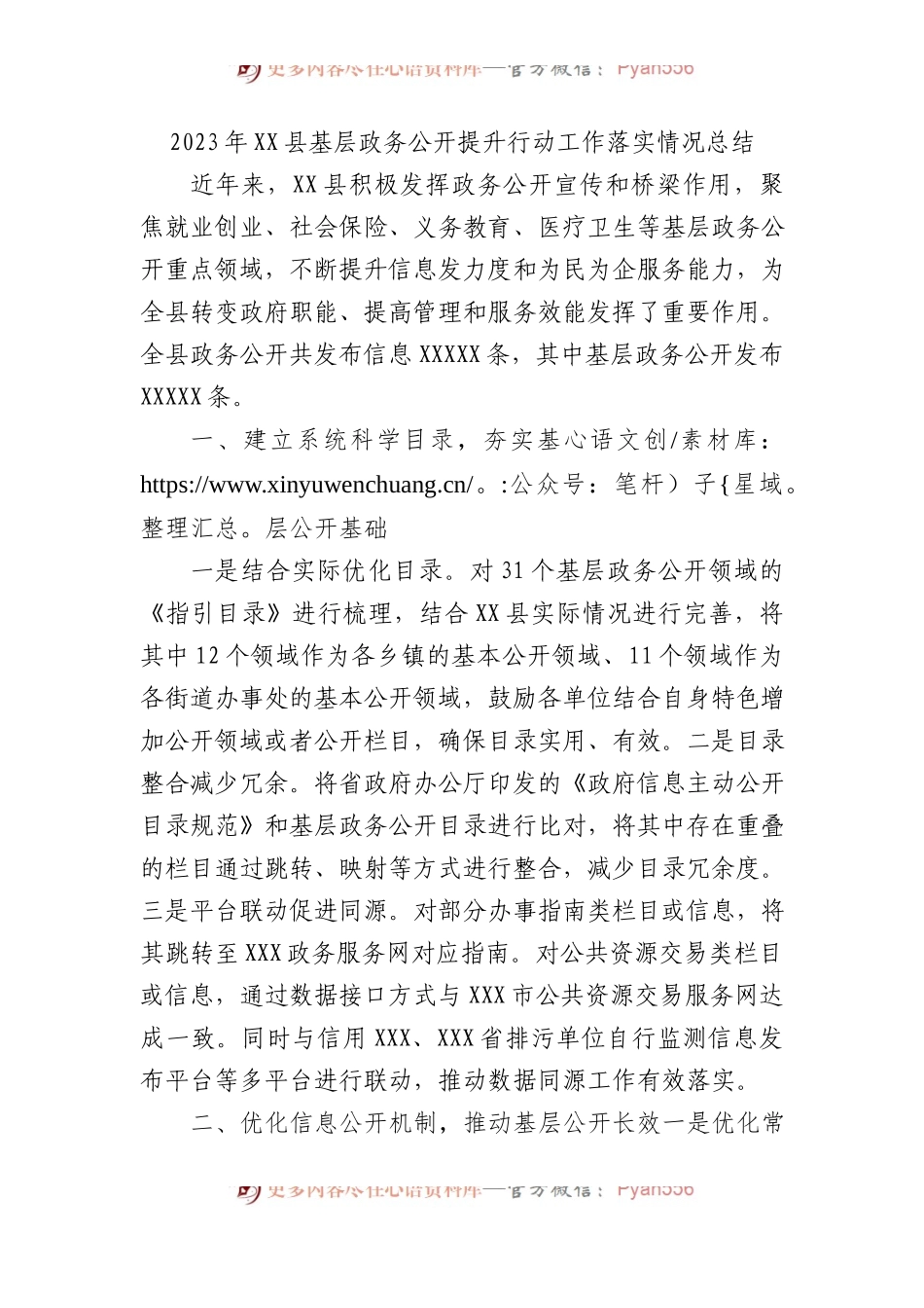 2023年XX县基层政务公开提升行动工作落实情况总结.docx_第1页