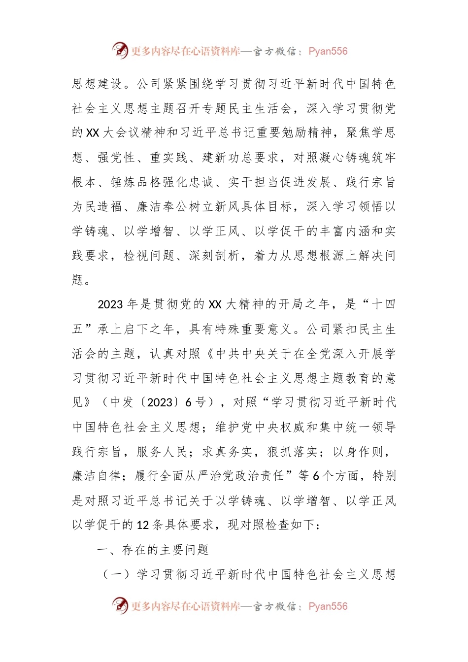 2023年主题教育专题民主生活会XX供电公司领导班子对照检查材料（新六个方面、典型案例剖析）.docx_第2页