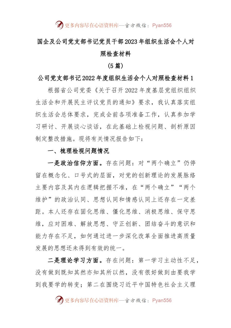 (5篇)国企及公司党支部书记党员干部2023年组织生活会个人对照检查材料.docx_第1页