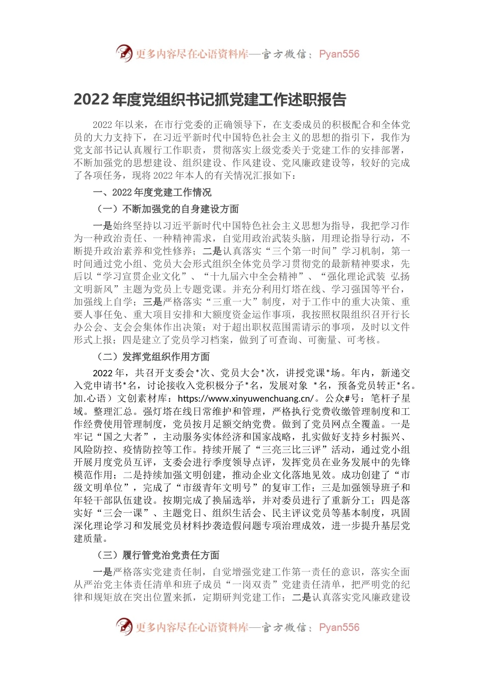 2022年度党组织书记抓党建工作述职报告（二）.docx_第1页