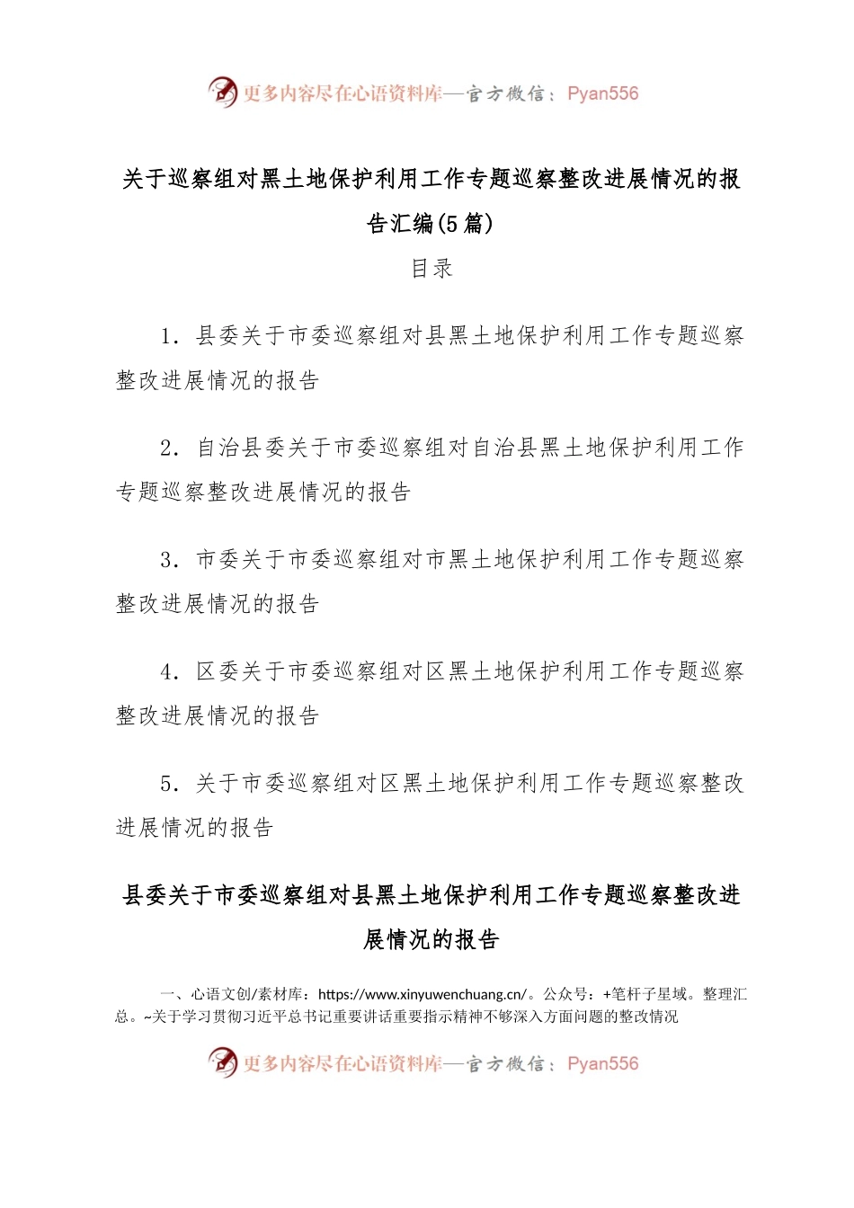 (5篇)关于巡察组对黑土地保护利用工作专题巡察整改进展情况的报告汇编.docx_第1页