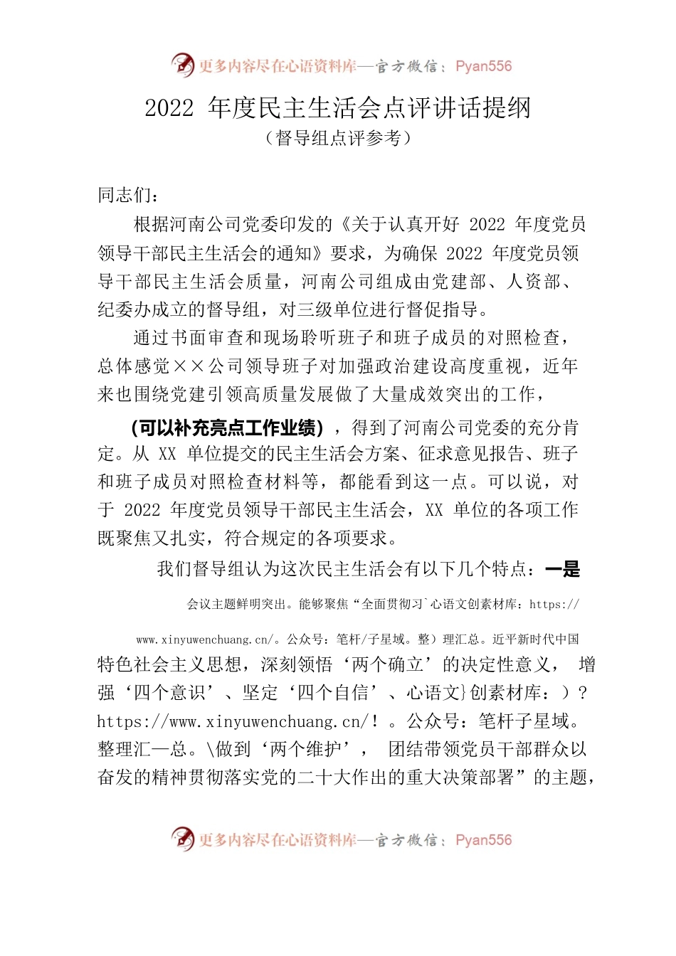 2022年度民主生活会（督导组点评参考）.docx_第1页