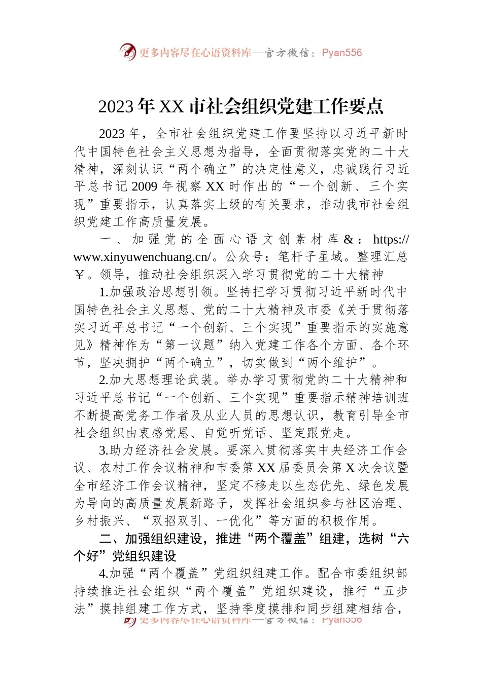 2023年XX市社会组织党建工作要点.docx_第1页