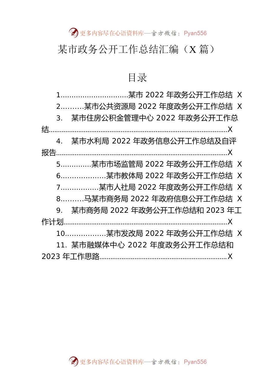 2022年市政务公开工作总结汇编（11篇）.docx_第1页