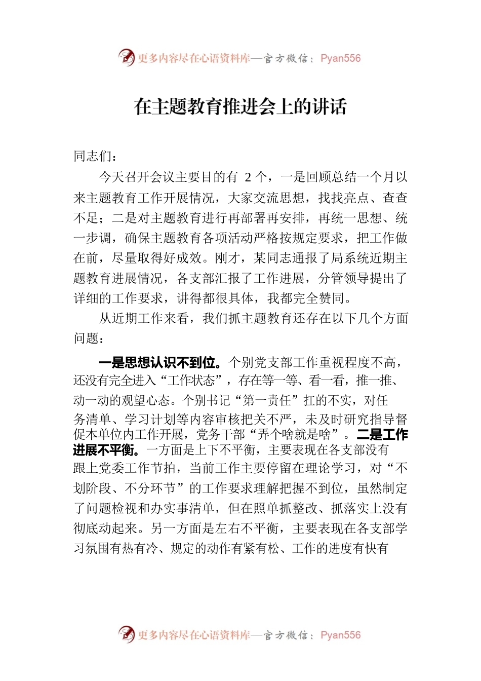 2023年在主题教育推进会上的讲话.docx_第1页