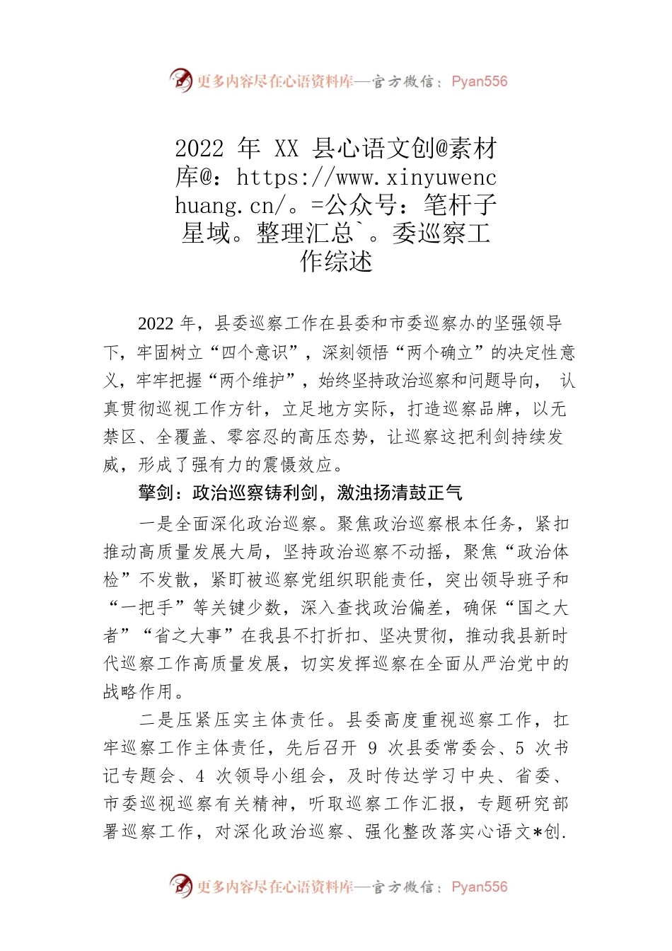 2022年XX县委巡察工作综述（20230209）.docx_第1页