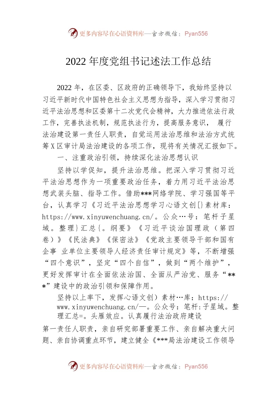 2022年度党组书记述法工作总结.docx_第1页