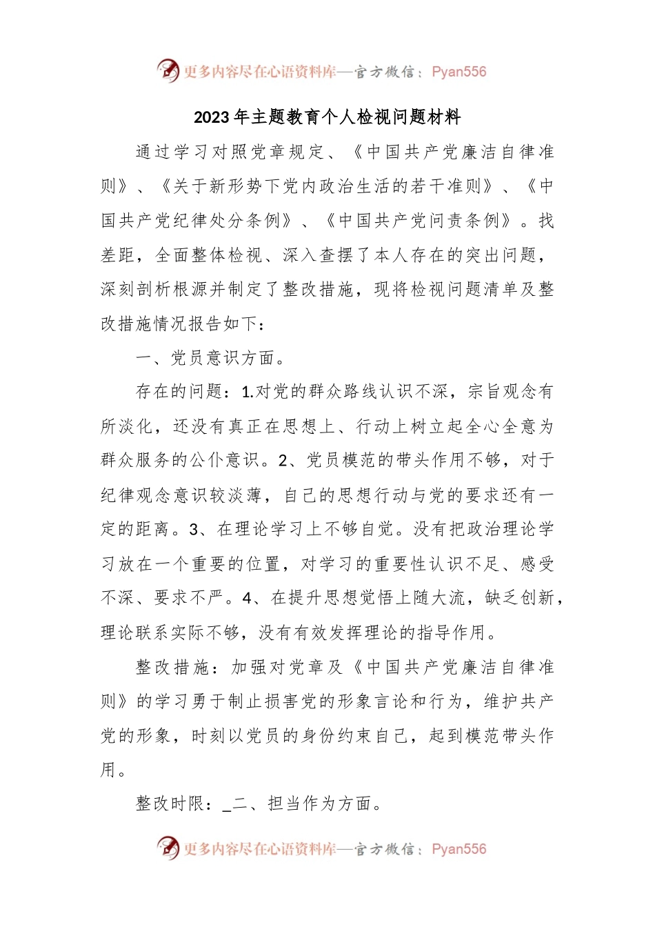 2023年主题教育个人检视问题材料.docx_第1页