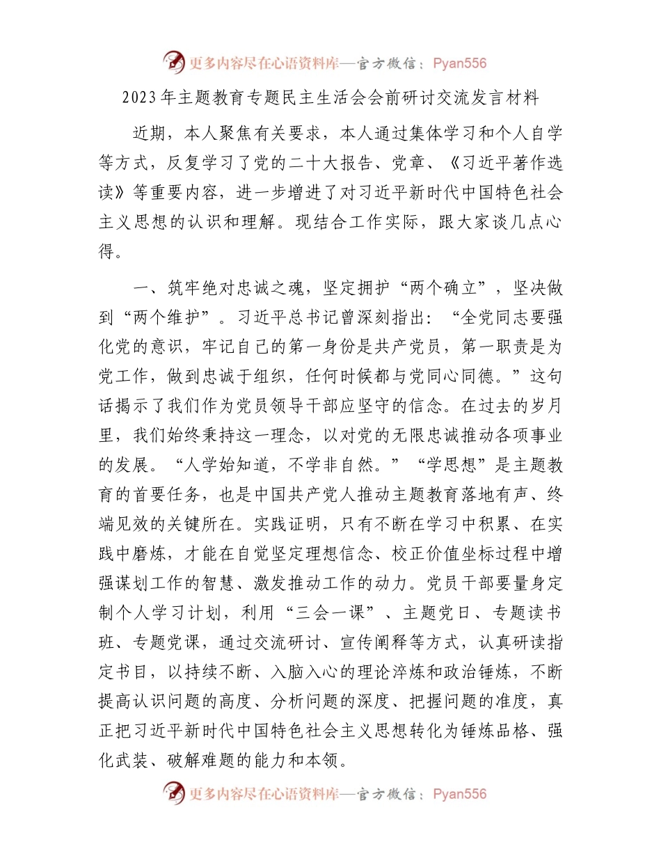 2023年主题教育专题民主生活会会前研讨交流发言材料(1).docx_第1页