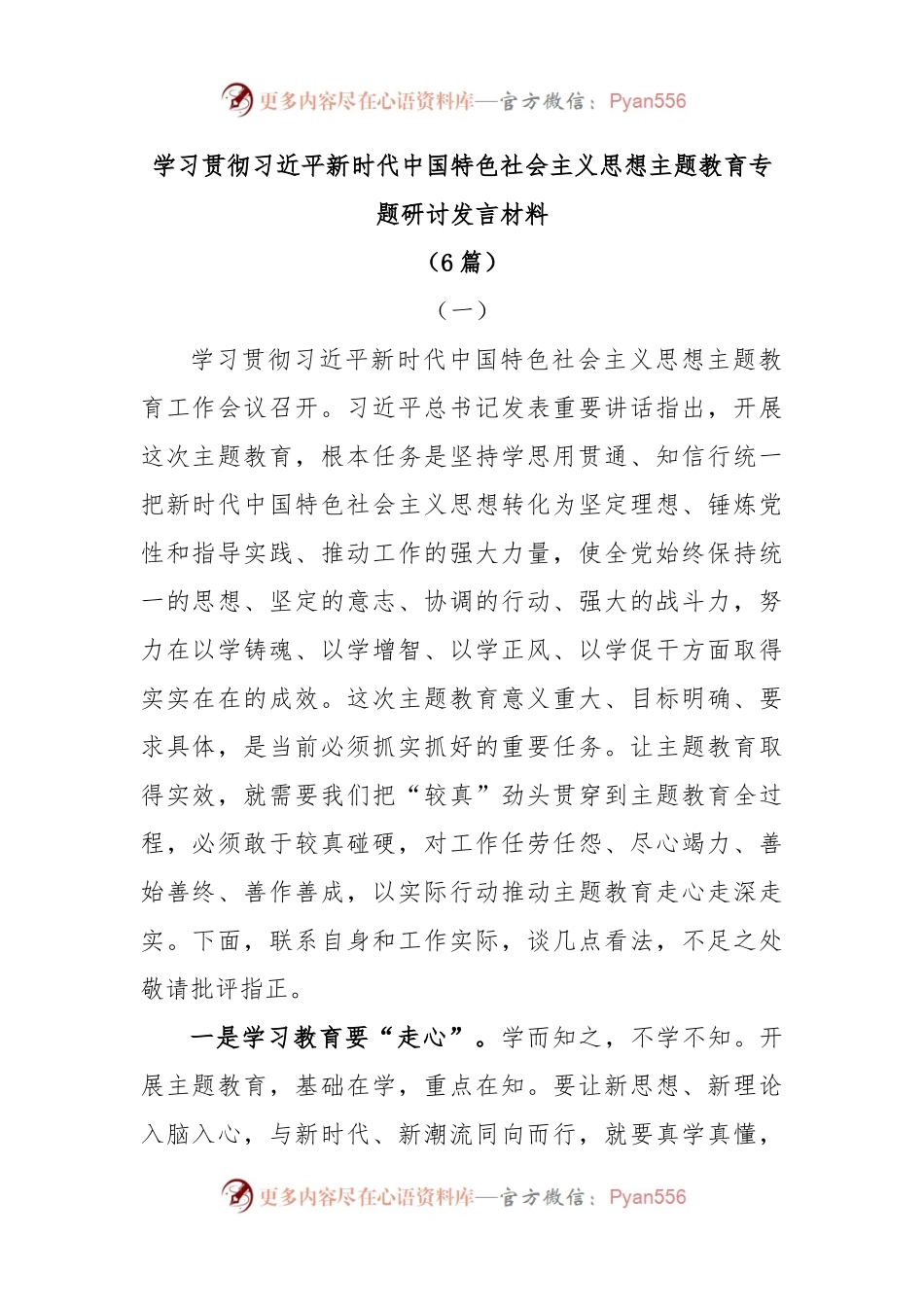 (6篇)学习贯彻习近平新时代中国特色社会主义思想主题教育专题研讨发言材料.docx_第1页