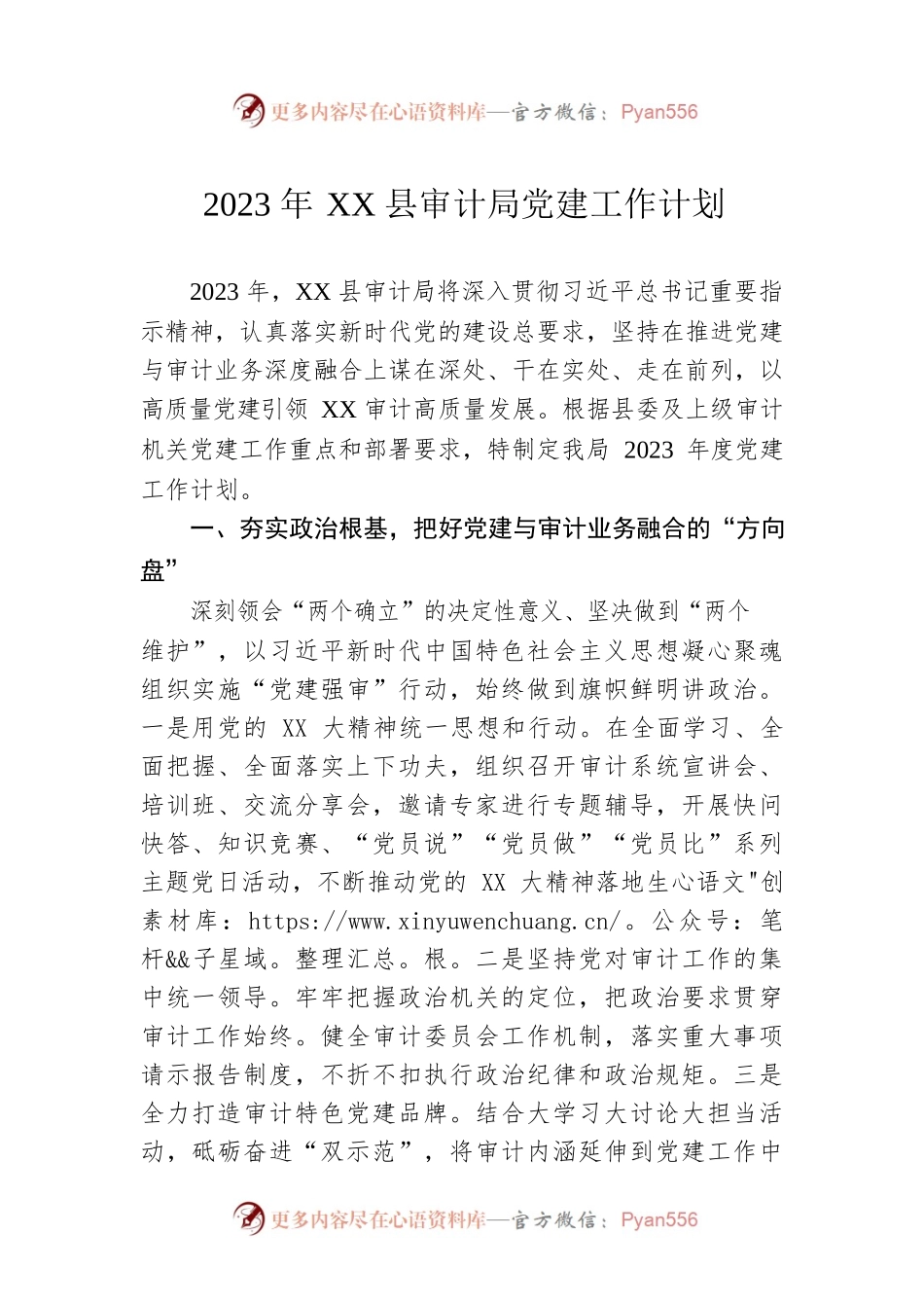 2023年XX县审计局党建工作计划.docx_第1页
