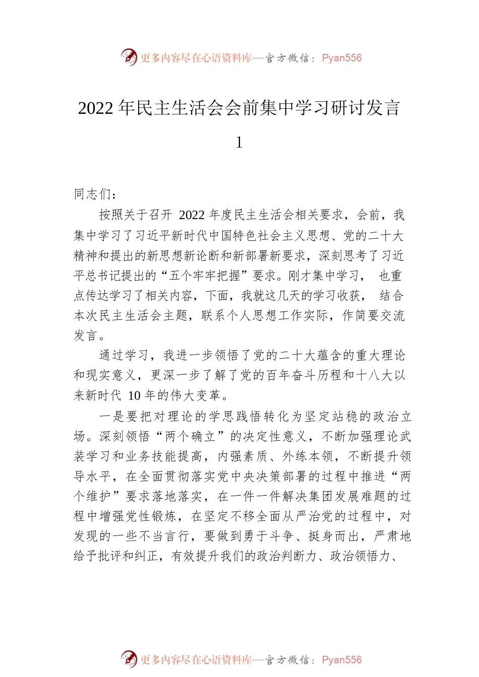 2023党员干部班子成员2022年民主生活会会前集中学习研讨发言提纲材料（5篇）.docx_第2页