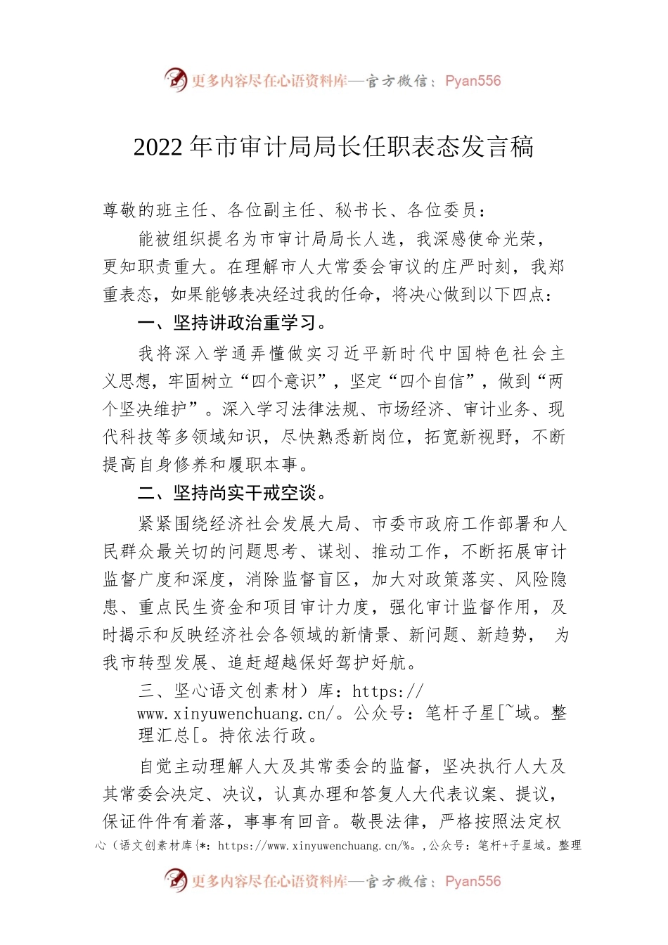 2022年市审计局局长任职表态发言稿.docx_第1页