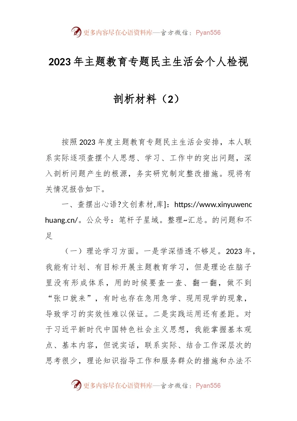 2023年主题教育专题民主生活会个人检视剖析材料（2）.docx_第1页