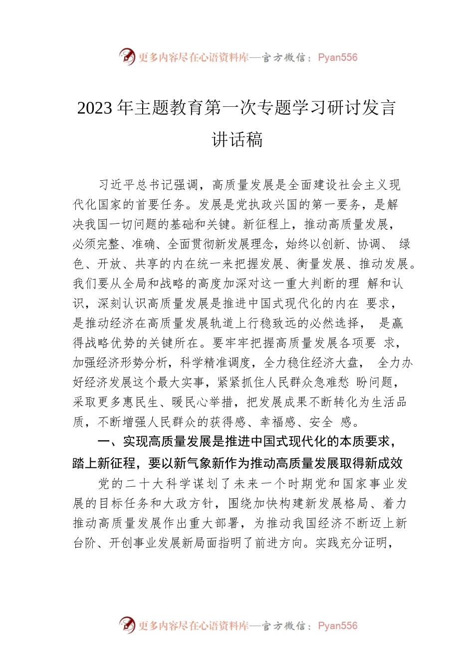 2023年主题教育第一次专题学习研讨发言讲话稿.docx_第1页