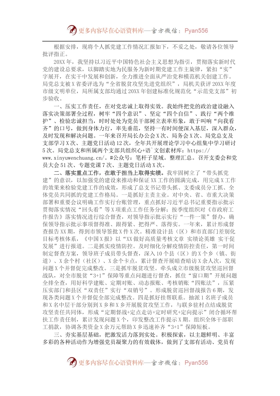 XX市X局党总支书记抓党建述职报告.docx_第1页