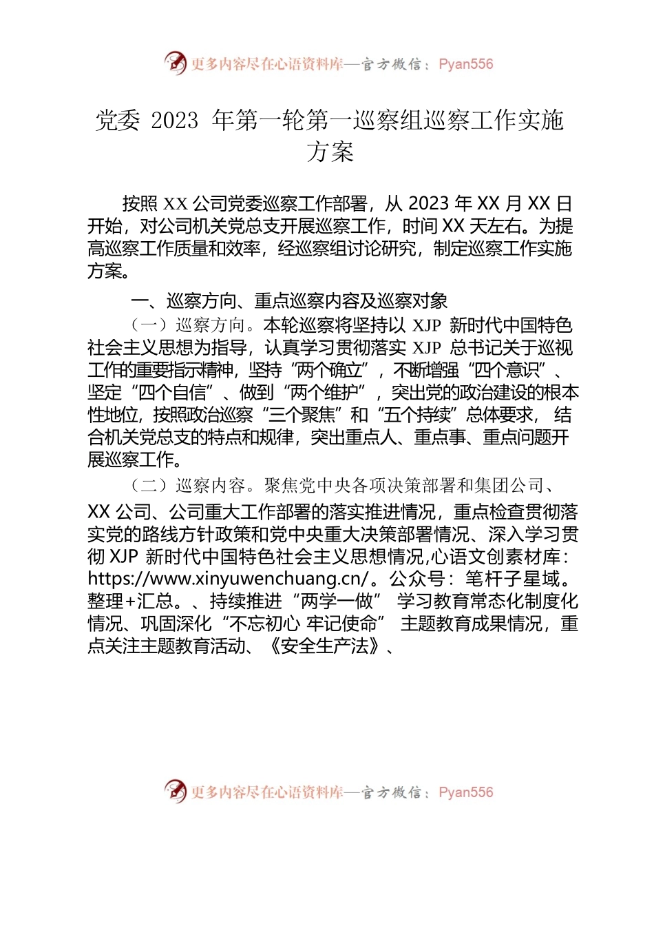 XX公司党委2023年第一轮巡察工作实施方案.docx_第1页