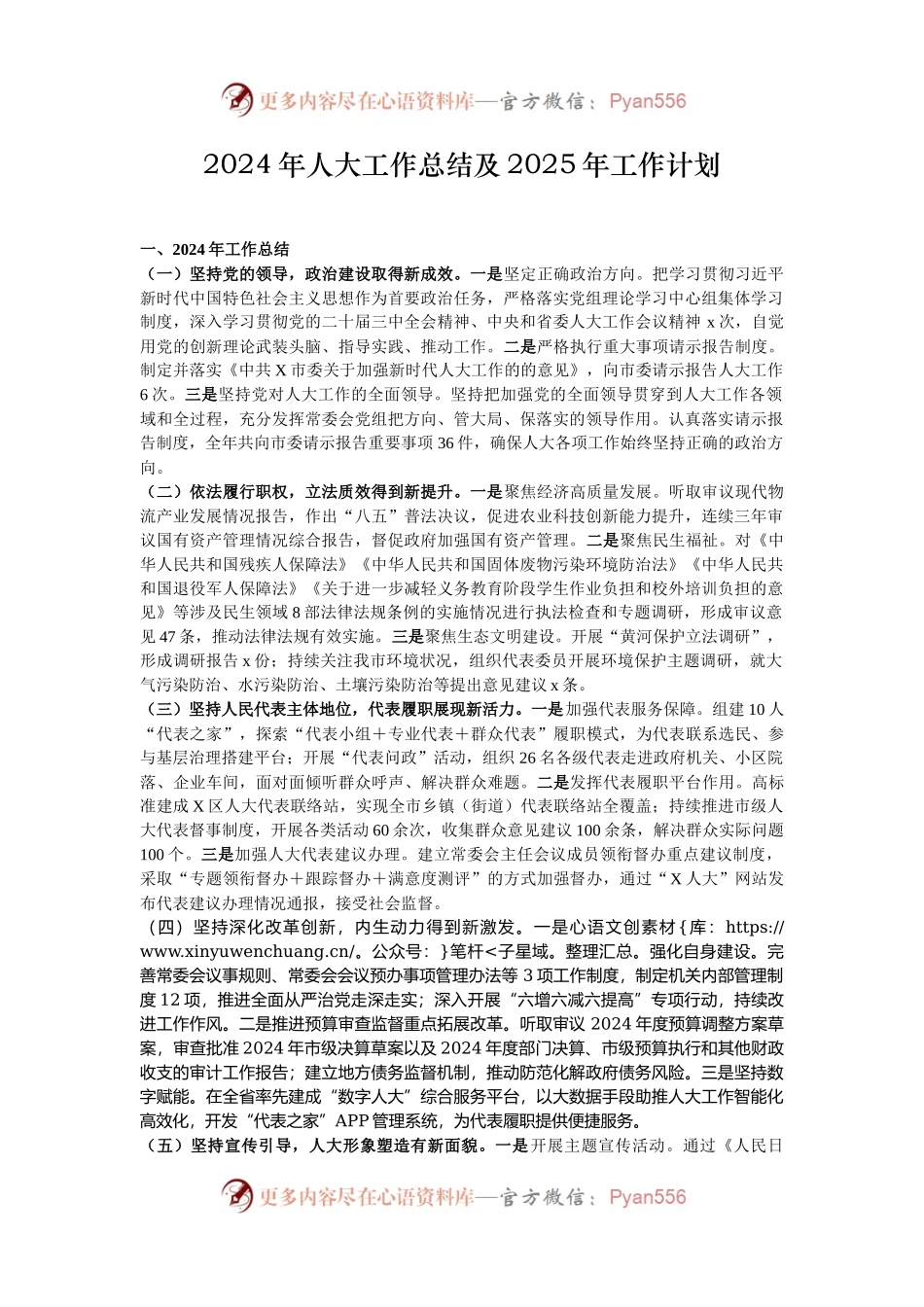 2024年人大工作总结及2025年工作计划.docx_第1页