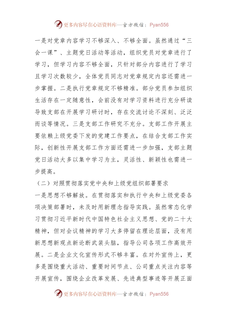 XX公司党支部委员会上年度组织生活会对照检查材料.docx_第2页