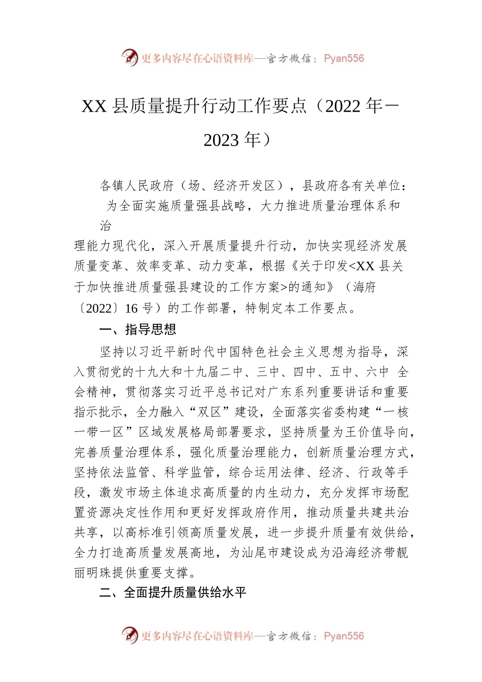 XX县质量提升行动工作要点（2022年－2023年）.docx_第1页
