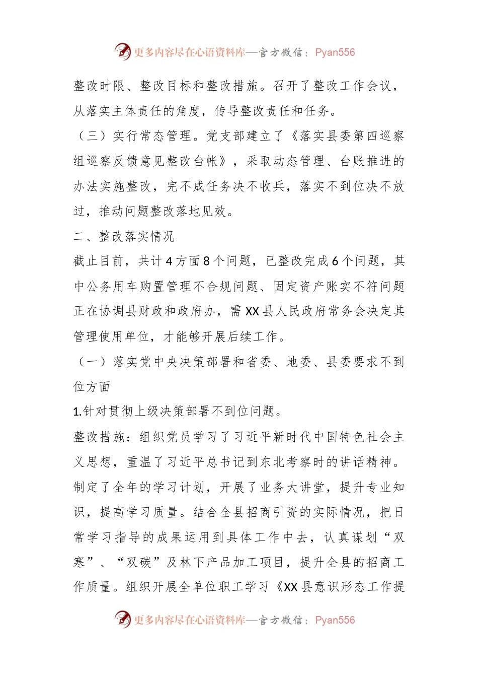 XX县XX中心关于巡察整改阶段进展情况的报告.docx_第2页