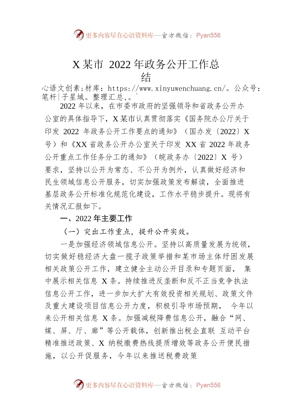 XX市2022年政务公开工作总结(20221216).docx_第1页