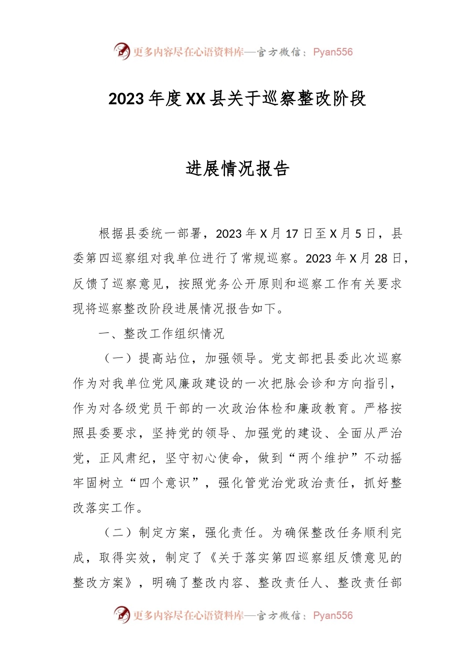 2023年度XX县关于巡察整改阶段进展情况报告.docx_第1页