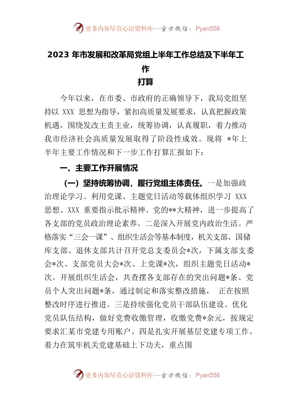 2023年市发展和改革局党组上半年工作总结及下半年工作打算.docx_第1页