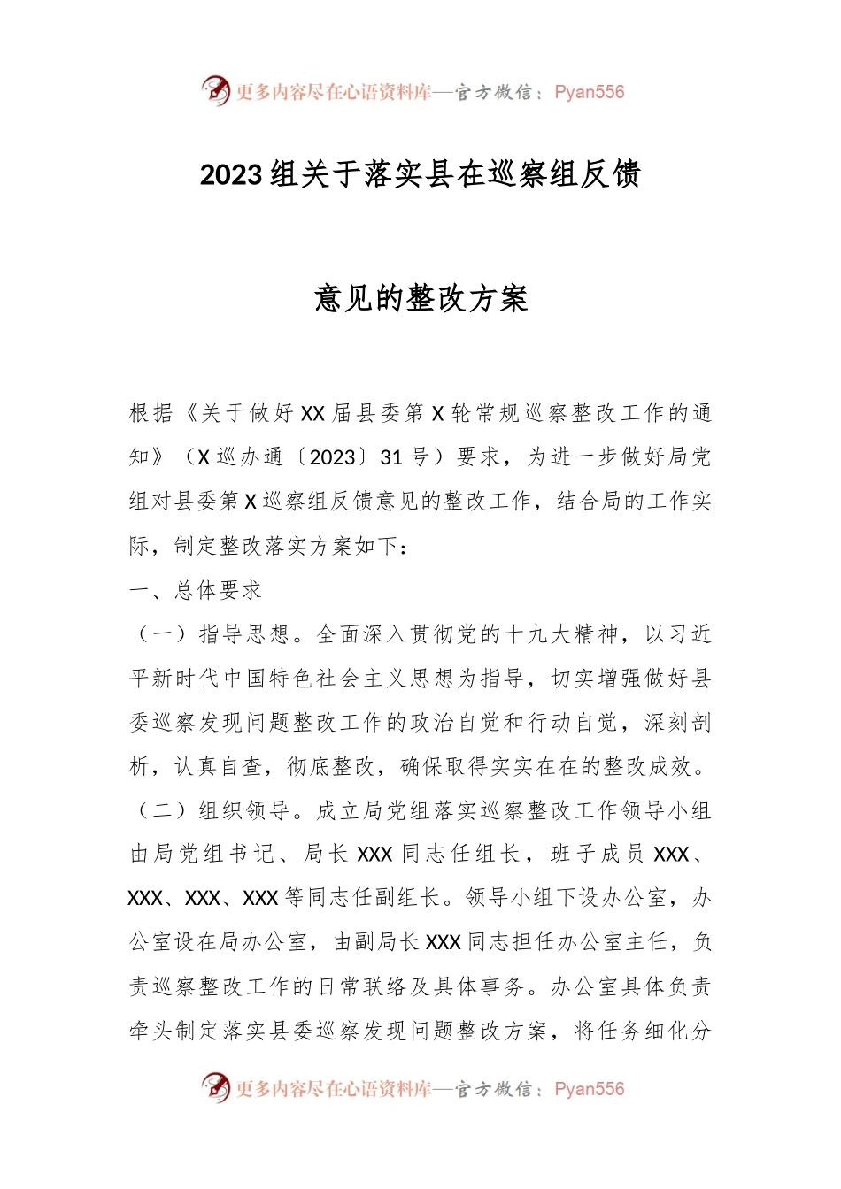 2023组关于落实县在巡察组反馈意见的整改方案.docx_第1页