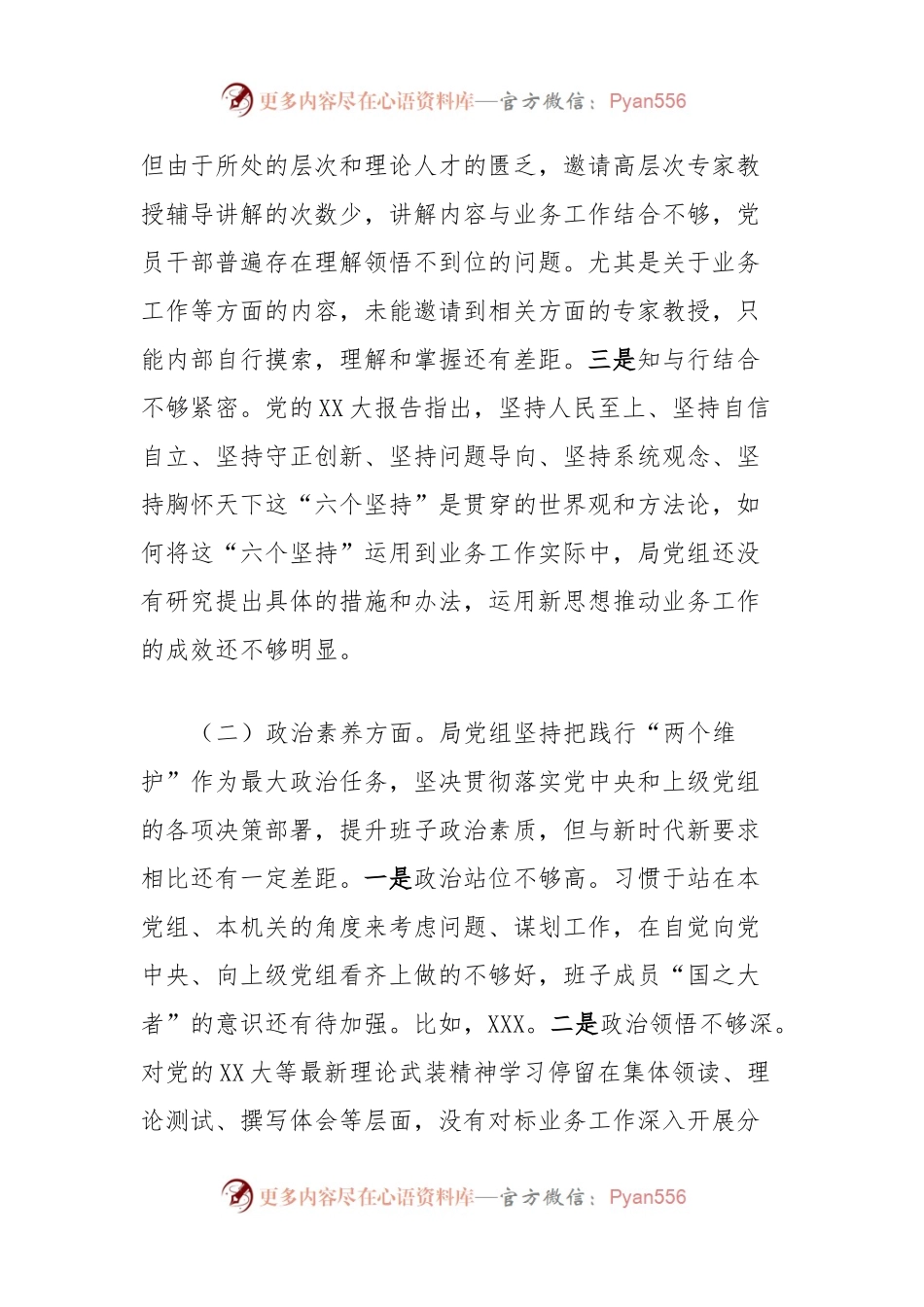 XX局党组主题教育专题民主生活会班子对照检查材料.docx_第2页