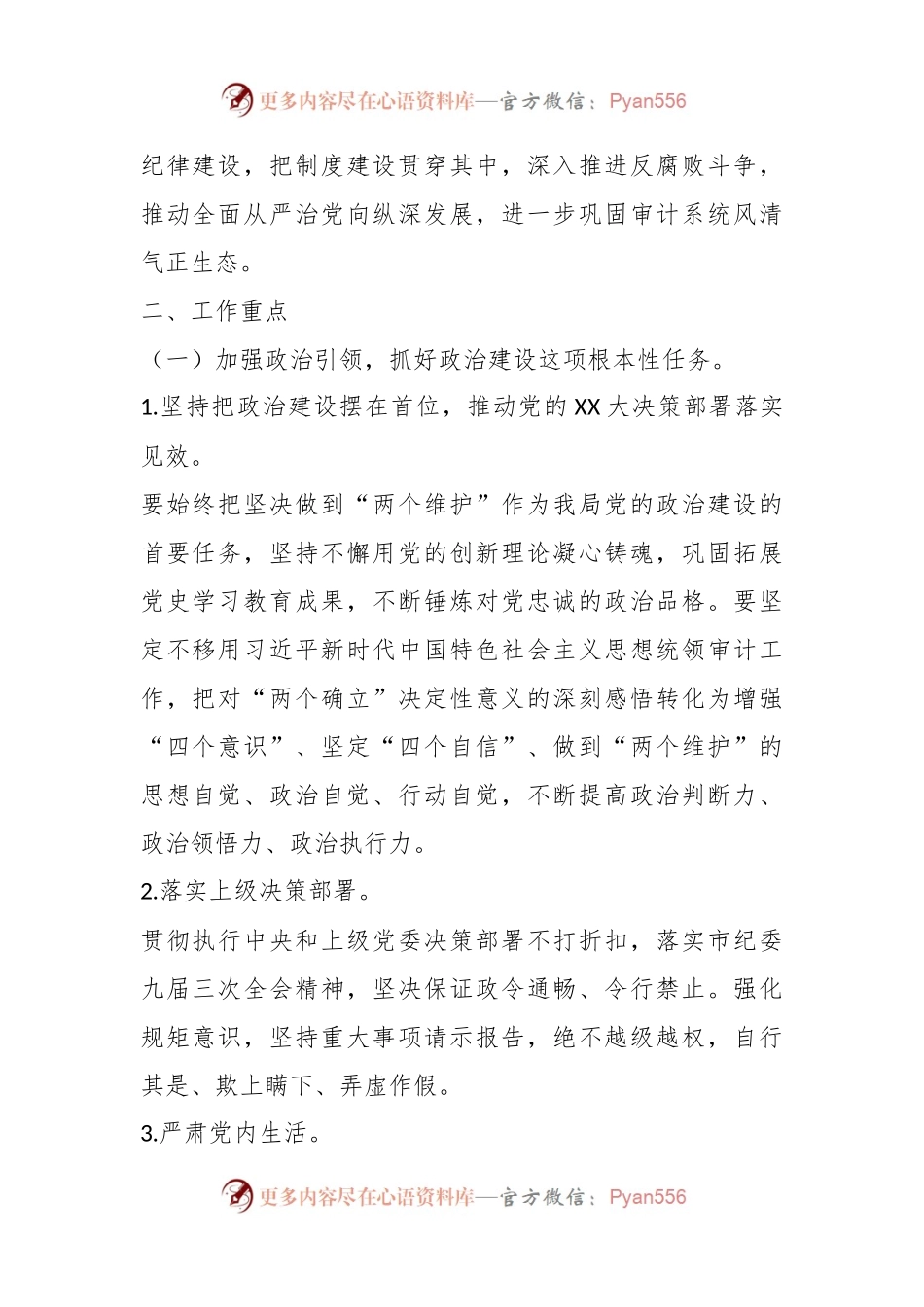 2023年某市审计局落实全面从严治党主体责任工作计划.docx_第2页